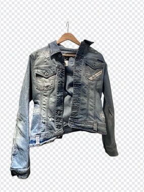 D&G Women's Faded Light Blue Distressed Denim Jacket